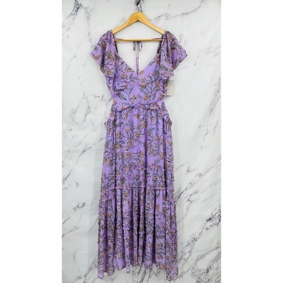 Chelsea28 Cross Front Chiffon Maxi Dress in Purple Bloom Floral Fields - Picture 4 of 9